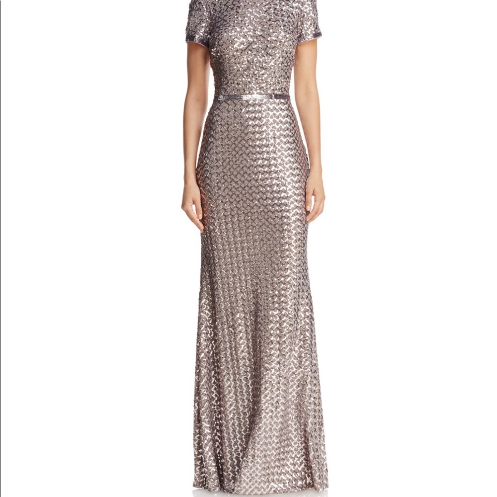 Aqua Belted Sequin Gown